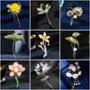 Retro Chinese Style Corsage Drop Oil Freshwater Pearl Zircon Lotus Leaf Flower Brooches for Women Coat Accessories Enamel Pins