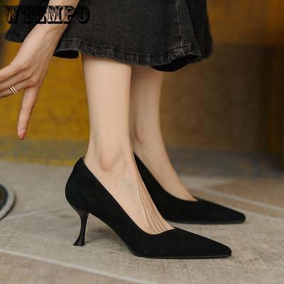 Одиночные женские туфли на высоком каблуке с острым носком, универсальные для весны и осени, профессиональные туфли на тонком каблуке, черные рабочие туфли