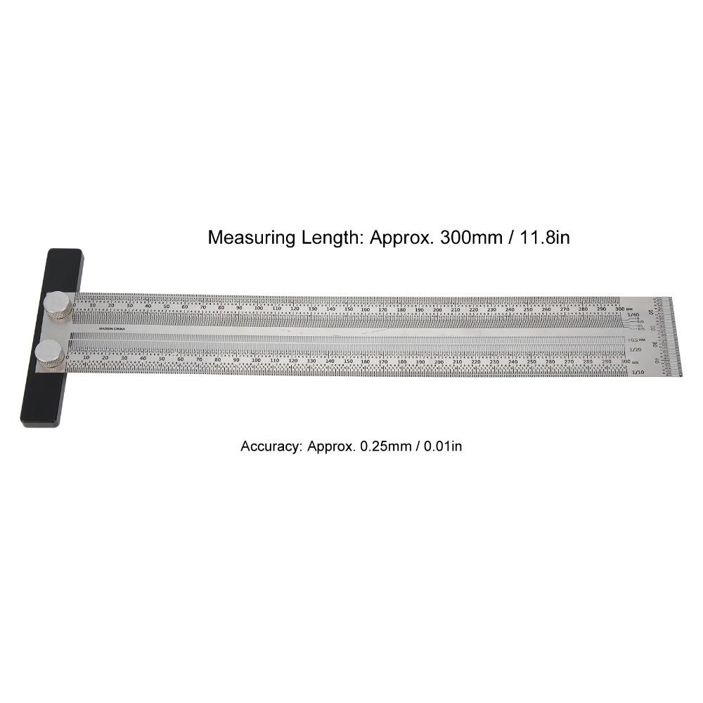 300mm Hole Ruler Stainless Steel Scribing Ruler Portable T-Rule Woodworking Measurement