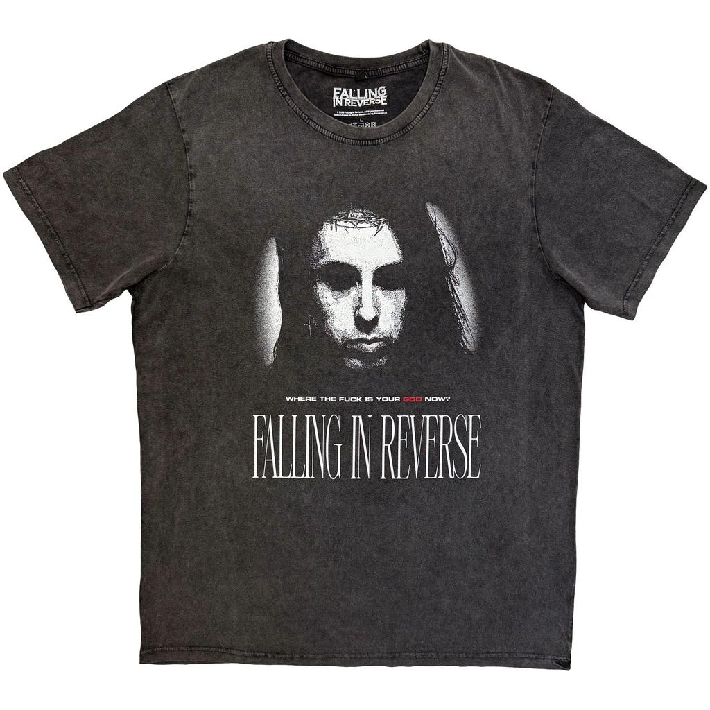 Falling In Reverse Stone Wash T-Shirt: Where's Your God (Charcoal Grey) OFFICIAL