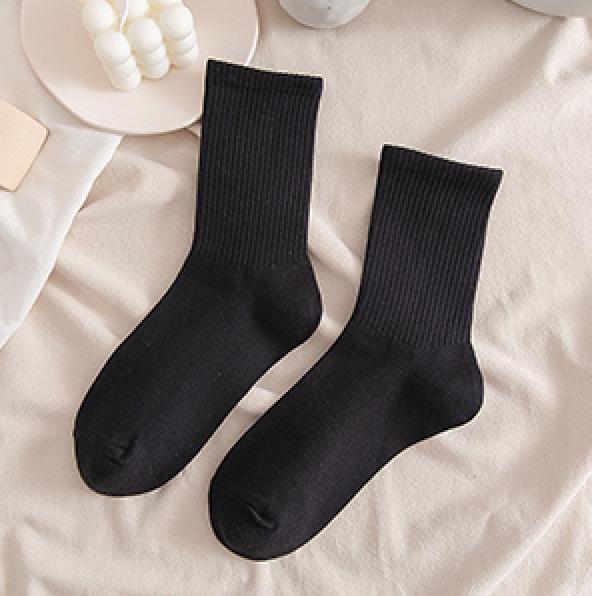 Кремово-белые вертикальные полосатые носки средней длины для женщин - весна/осень в японском стиле, универсальные однотонные носки JK