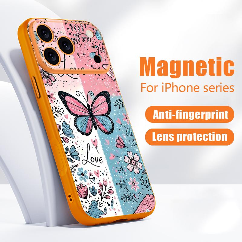 Blue Pink Butterfly Floral Pattern For iPhone 17 Pro Max Funda iPhone 16 15 14 13 Pro Max Skin Feeling Magnetic For Magsafe Shockproof Bumper Cover