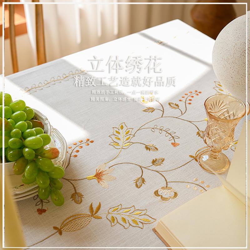 Three-Dimensional Embroidered Tablecloth American Light Luxury High-End Rectangular Dining Table Cloth Retro Atmosphere Desk Coffee Table