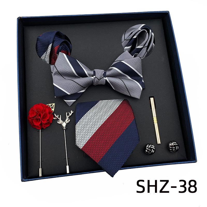 Men'S Tie Light Luxury Gift Box Wedding Tie Bow Tie Pocket Towel Brooch Cuffs Father'S Day Gift Box
