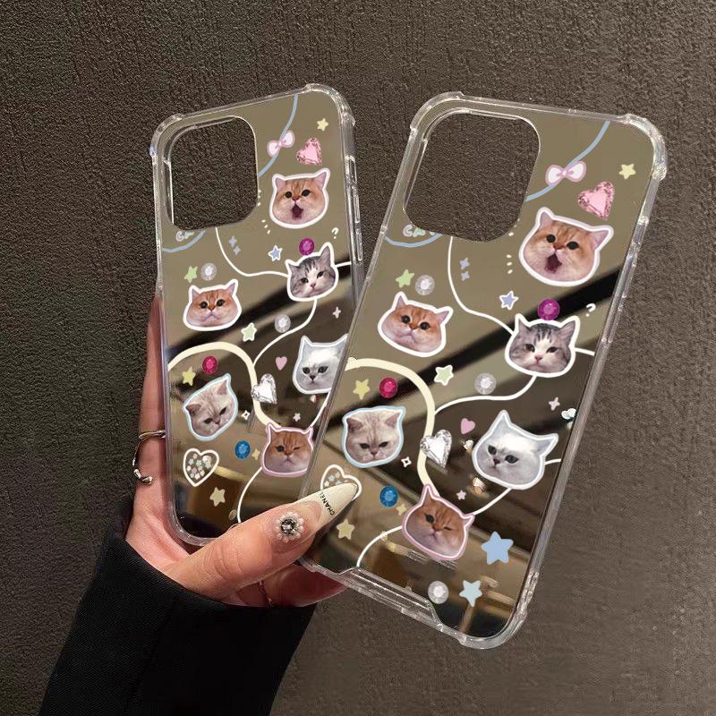 Cute Cat Pattern Mirror Acrylic Phone Case For iPhone 17 Pro Max 16 15 14 13 12 11 Pro 17 Air XS X XR 7 8 Plus Bumper Cover