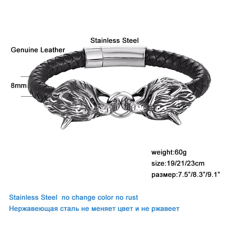 Браслет из нержавеющей стали с головой волка в стиле панк-рока, модные черные кожаные мужские ювелирные изделия оптом, аксессуары, подарки для друзей