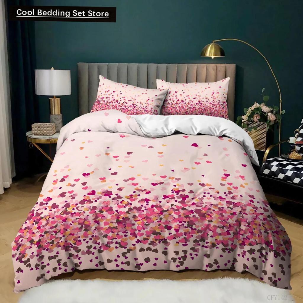 Room Decor Home Bedding Sets 2/3pcs Red Heart Printing Queen Size Pillowcase Duvet Cover Set Polyester Bedclothes