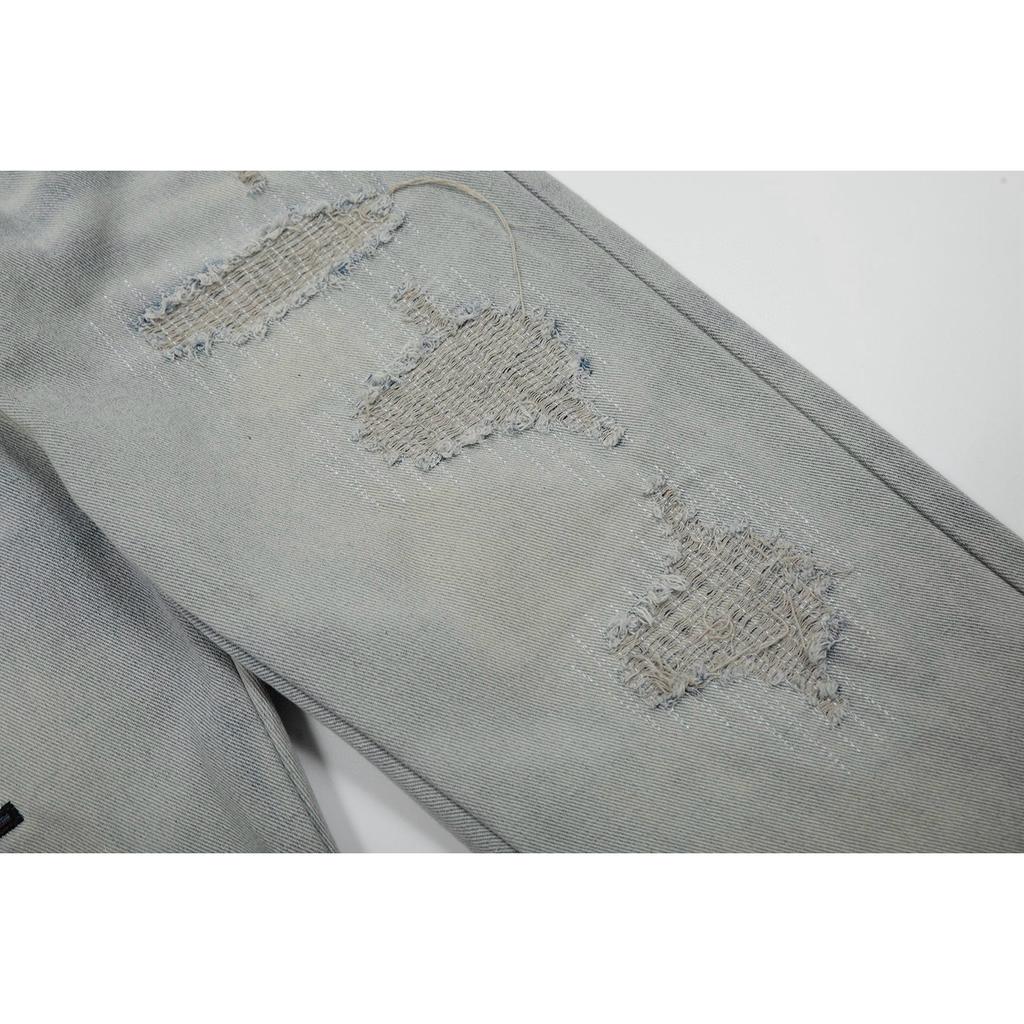 M48 Amiri Men's and Women's American Style Trendy Jeans with Fabric Patches, Holes, Embroidery, Casual and Fashionable High Street Pants