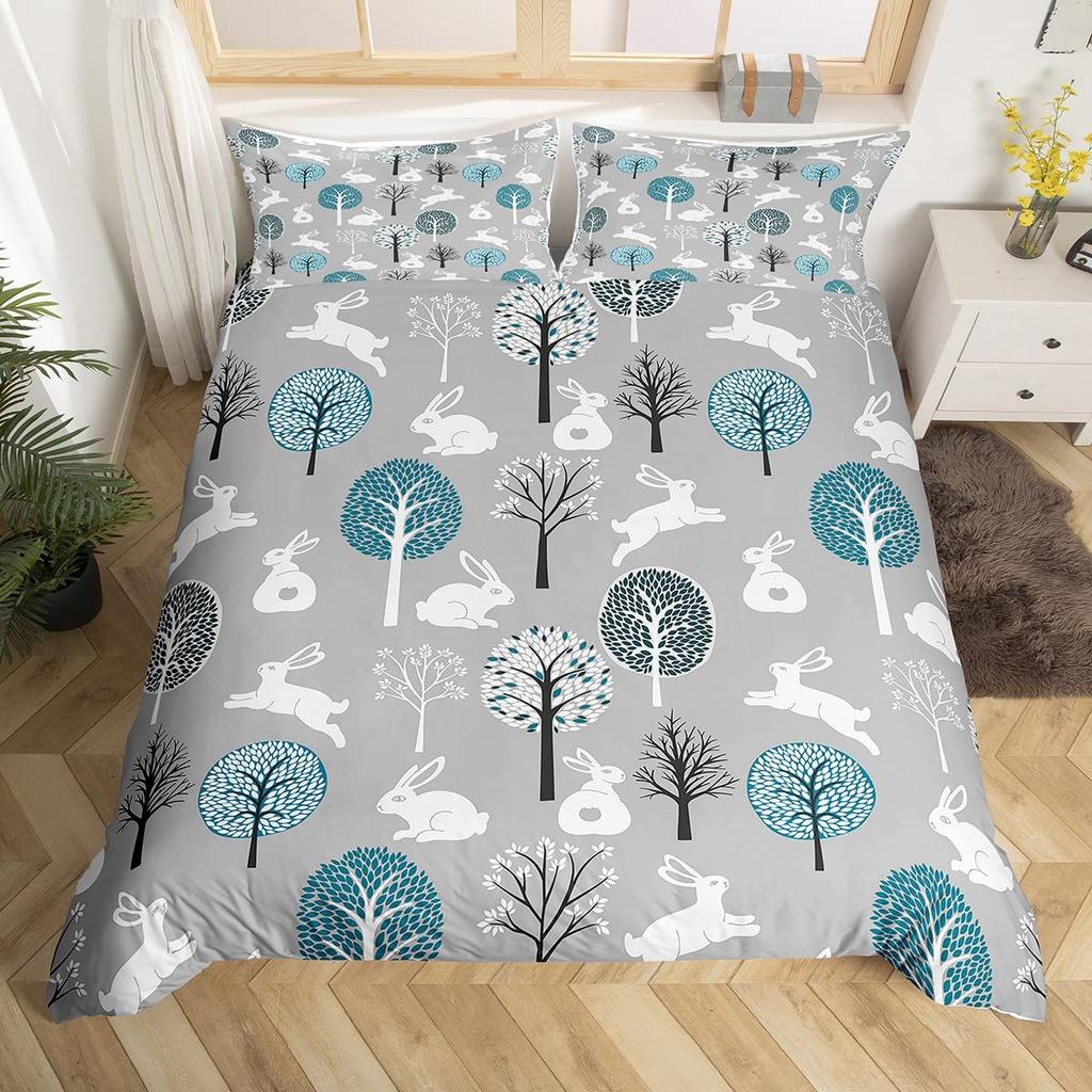 Пододеяльник с изображением мультяшного кролика, милый стеганый чехол для пододеяльника «Животное на Луне», микрофибра, комплект постельного белья «Облако, галактика, космос» для мальчика и девочки, подарок