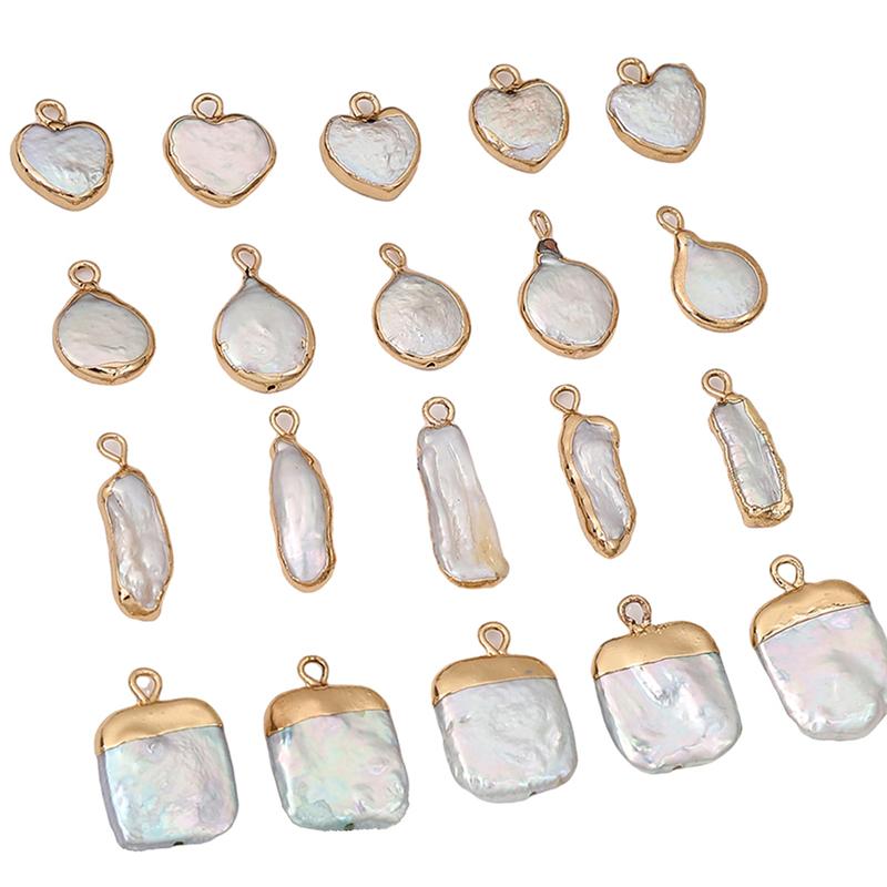 Натуральный пресноводный жемчуг неправильной формы с золотой окантовкой, одинарный подвесной стиль для изготовления ожерелий, браслетов, серег и другой бижутерии своими руками