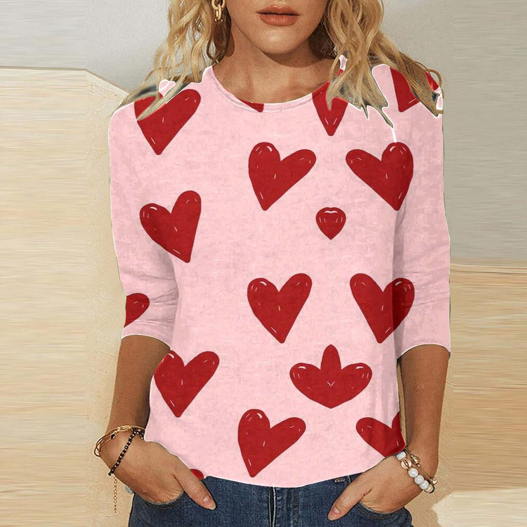 Круглый вырез 3D Love Printed Top Модные повседневные длинные рукава женские футболки