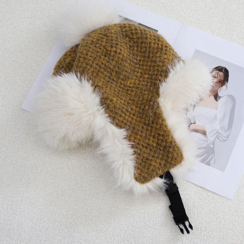 Модная флисовая утолщенная шапка женская зимняя ветрозащитная с защитой ушей шапка-ушанка для велоспорта, катания на лыжах, вязаная шерстяная шапка