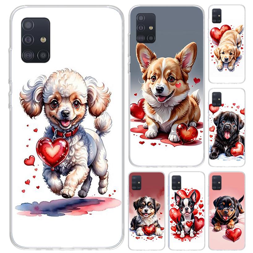Милый Щенок Сердце Собаки Чехол для Телефона для Samsung Galaxy A52 A32 A22 A12 A02S A50S A30S A10S Note 20 Ultra 10 Plus S10 A31 A20 A71