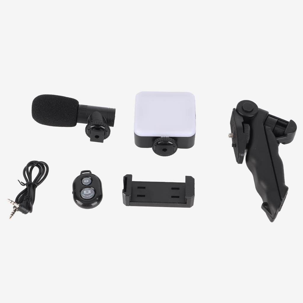Smartphone Video Vlog Kit LED Fill Light Tripod Microphone Comtroller Noise Reduction for Phone Camera Computer