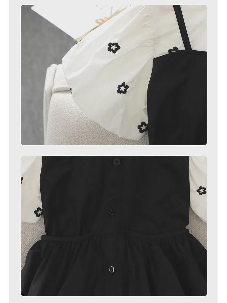 Летнее черное платье принцессы в стиле вестерн для девочек: Новый образ из двух частей в корейском стиле.