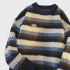 Мужской ретро свитер с радужными полосками и толстым круглым вырезом - Осень/Зима