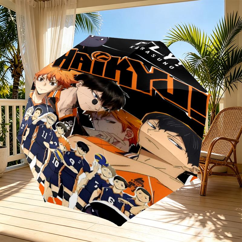 Автоматический складной зонт с принтом Haikyu, портативный, для улицы, поездок на работу, походов, идеальный подарок на день рождения
