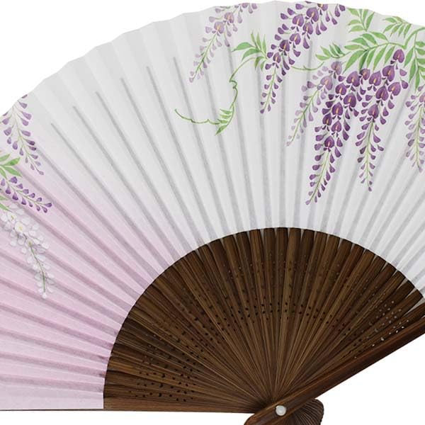 Kimono Folding Carved Karaki Wisteria Pink [Stylish Iroha] Women's Fan, Scented, Wood, Design,
