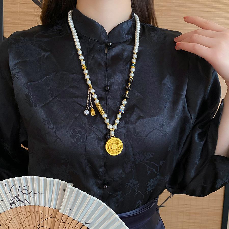 Ожерелье-подвеска с цветком из стеклянного жемчуга, круглый кулон, аксессуары, высококлассная мода, легкая роскошь, цепочка для ключиц, новые поступления