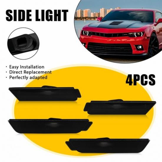 4x Smoked Front Rear Side Marker Lights Housing Fit 2010-2015 Chevrolet Camaro