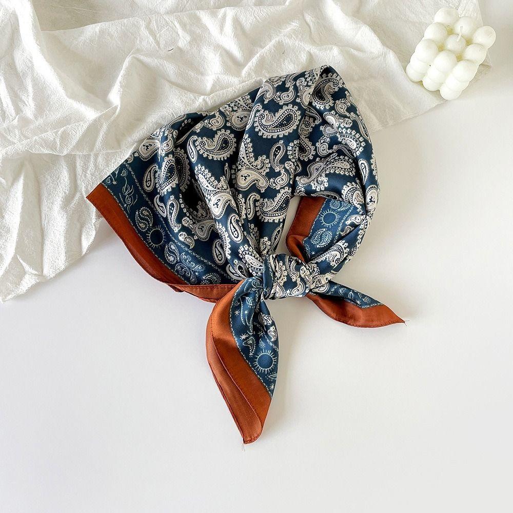 Soft Silk Square Scarf Floral Print Neckerchief Shawl Luxury Headband Scarf  Headwear Accessory