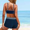 Женский купальник с бретелями и двухцветным полосатым принтом, бикини с коротким топом, купальник