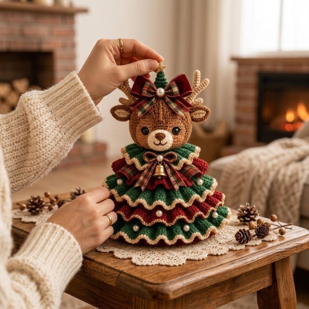 with Beads Bell DIY Yarn Crochet Tree Set with Bow Animal Xmas Tree DIY Kit Christmas Decor