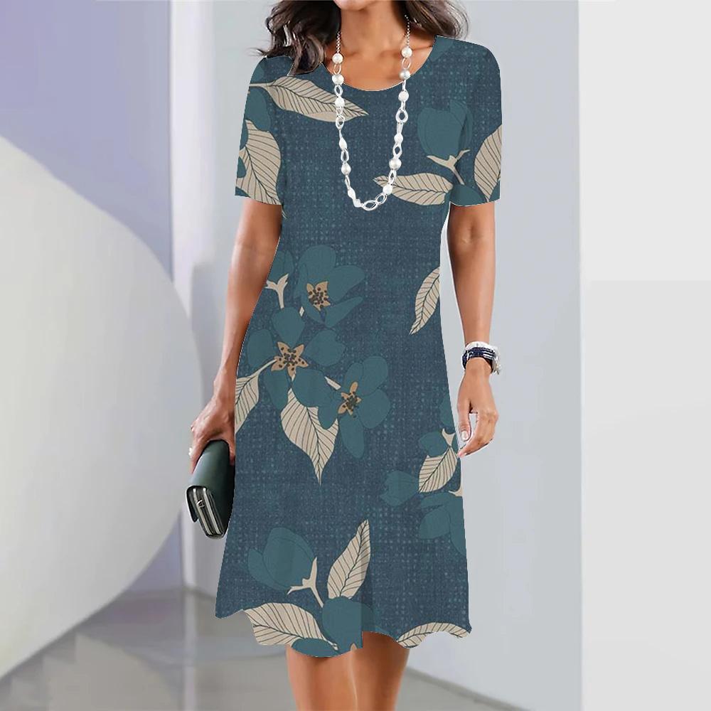 Платье модное женское летнее белое платье с круглым вырезом и короткими рукавами с принтом повседневное Vestidos свободное платье макси элегантное для дам