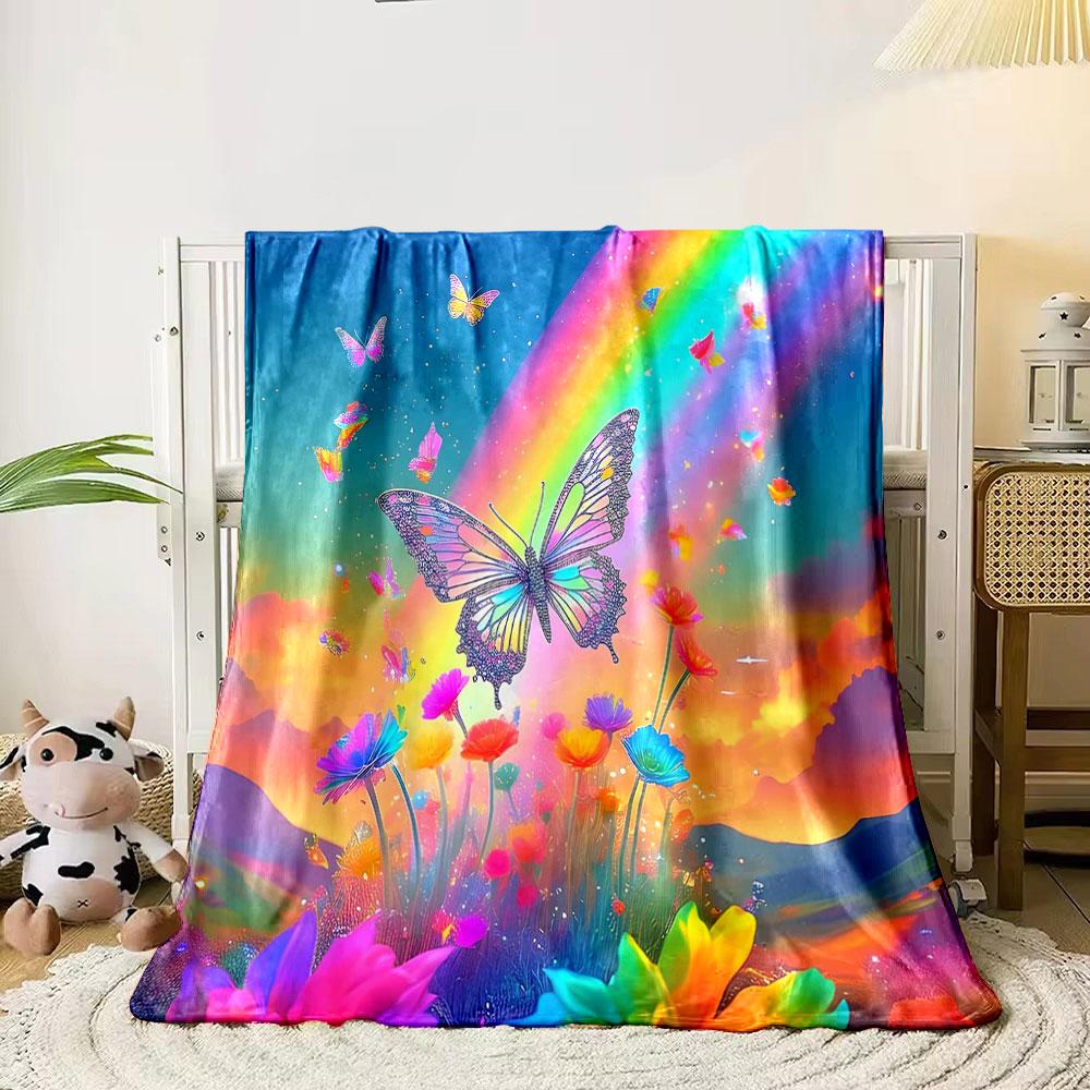 Colorful Butterflies and Rainbow Fantasy print blanket soft and cozy perfect for the living room bed sofa or a nap,gift