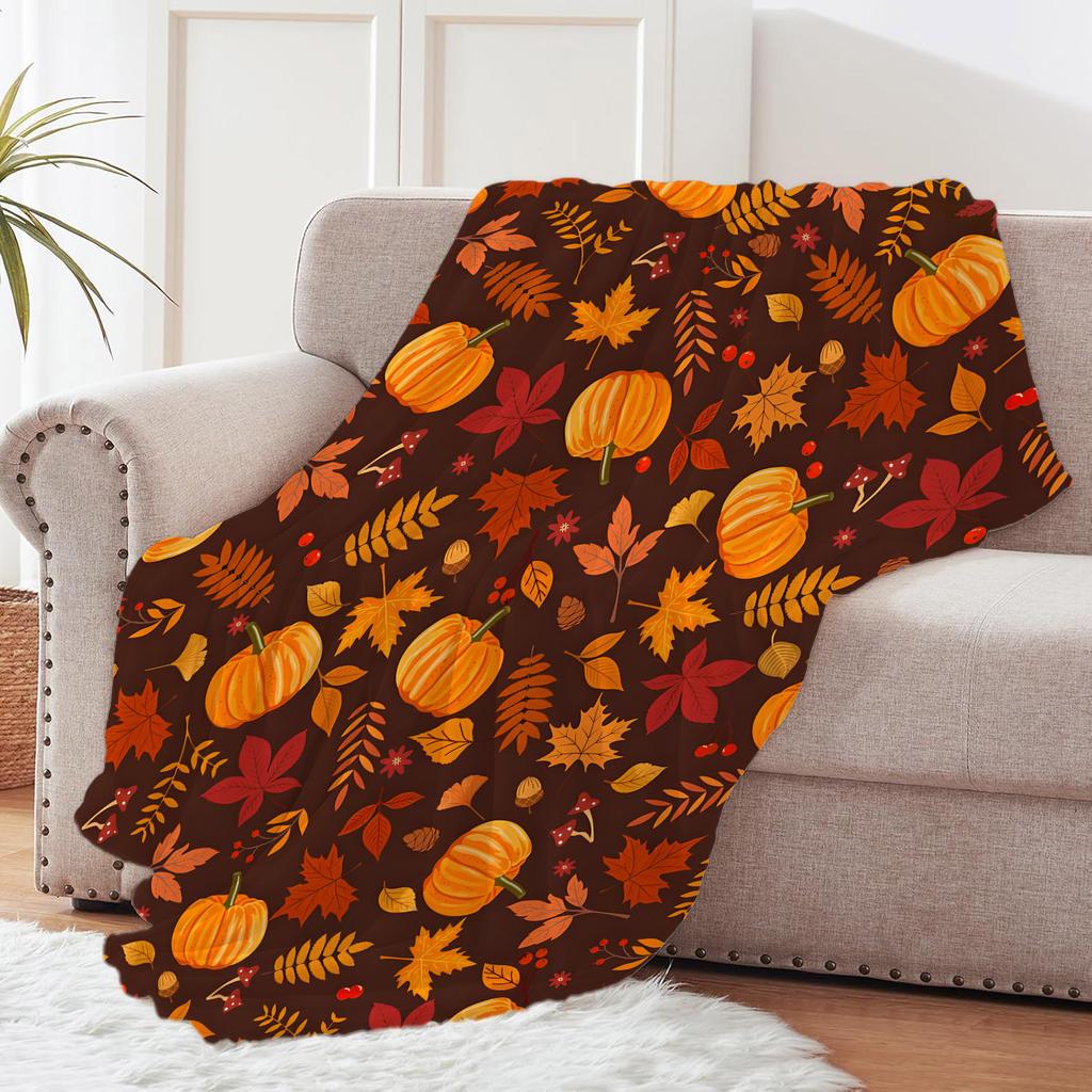 Fall Thanksgiving Throw Blanket Maple Leaf Pumpkin Flannel Print Blanket Super Soft Cozy Nap Blanket Perfect Home Gift for Her