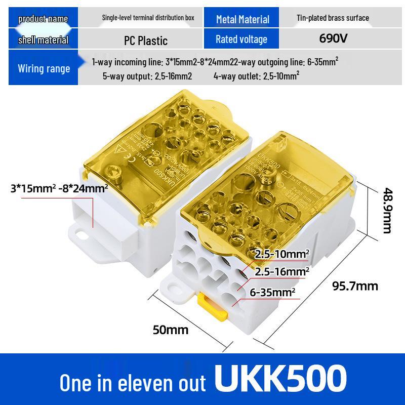 UKK High Current Unipolar Rail-Mounted Distribution Terminal Block