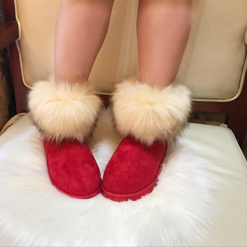 2025 New Snow Boots Women's Medium Tube Snow Boots Cotton Shoes Boots Women's Snow Boots Fox Hair Foreign Trade Women