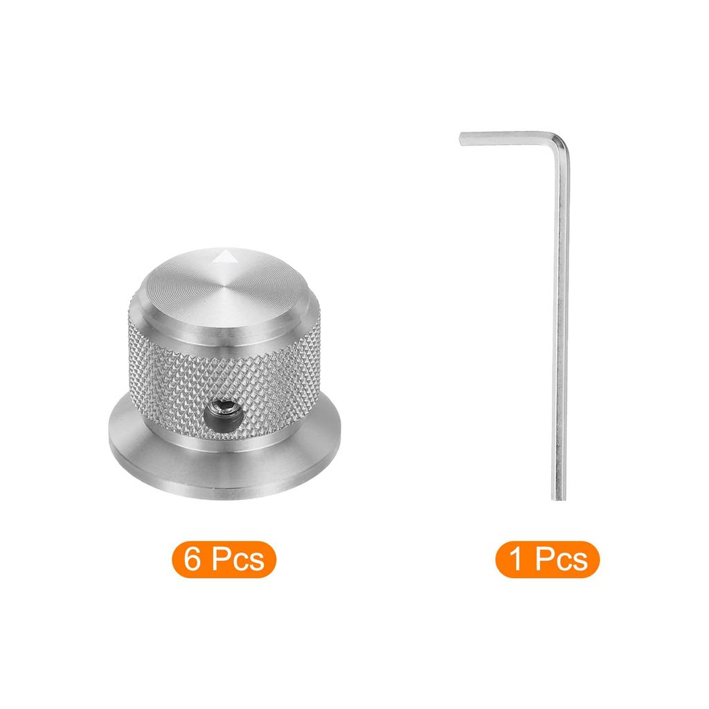 Uxcell Aluminum Potentiometer Universal Volume Tone Control Knob with Arrow Indicator for Guitar and Silver 6-Piece Knob, 1/4" (6mm) Bass, 3/4"