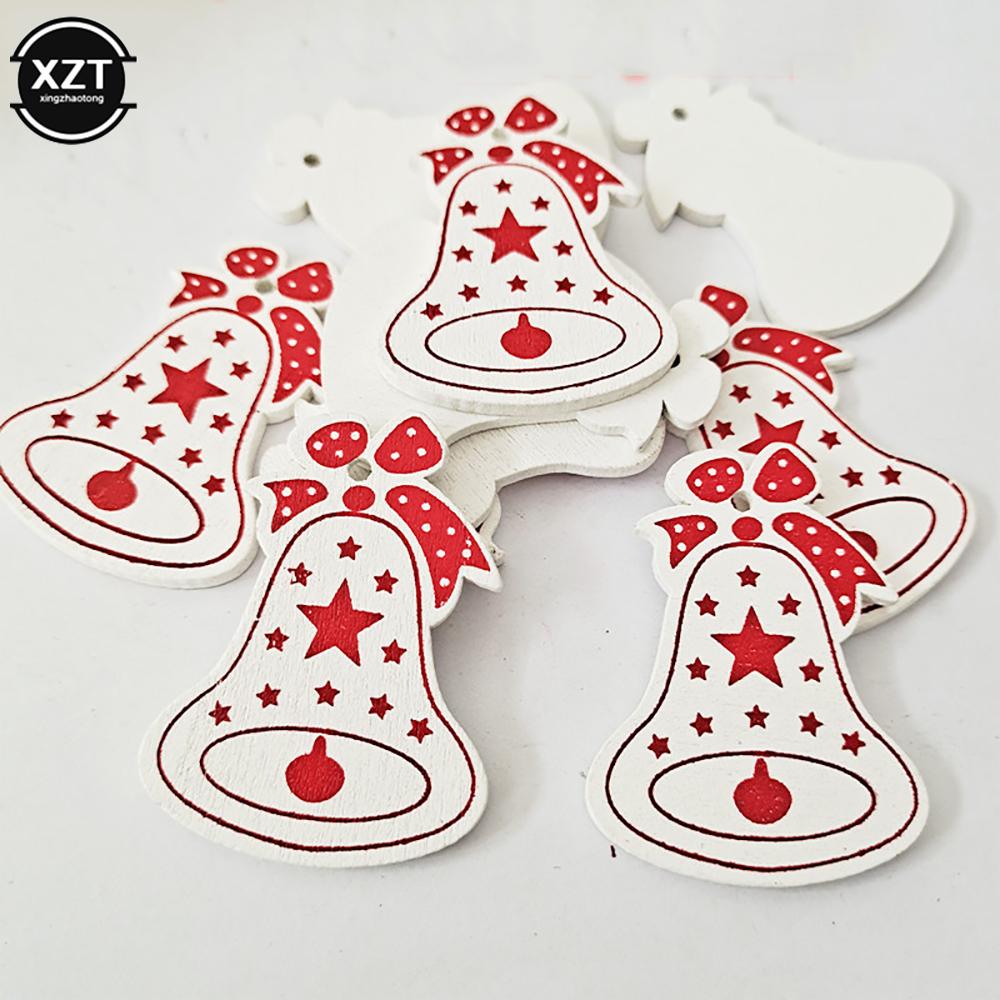 10PCs 5cm Wooden Christmas Ornaments Kids Toys For Chirstmas Tree Hanging Pendants Xmas DIY Decoration For Home Party New Year