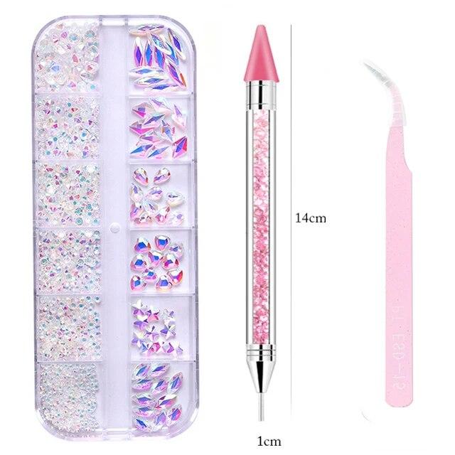 Новые многоразмерные 12 сеток, стразы для ногтей, 3D кристалл AB, сделай сам, украшения для дизайна ногтей, кристалл, бриллиант, драгоценный камень, 3D красота ногтей