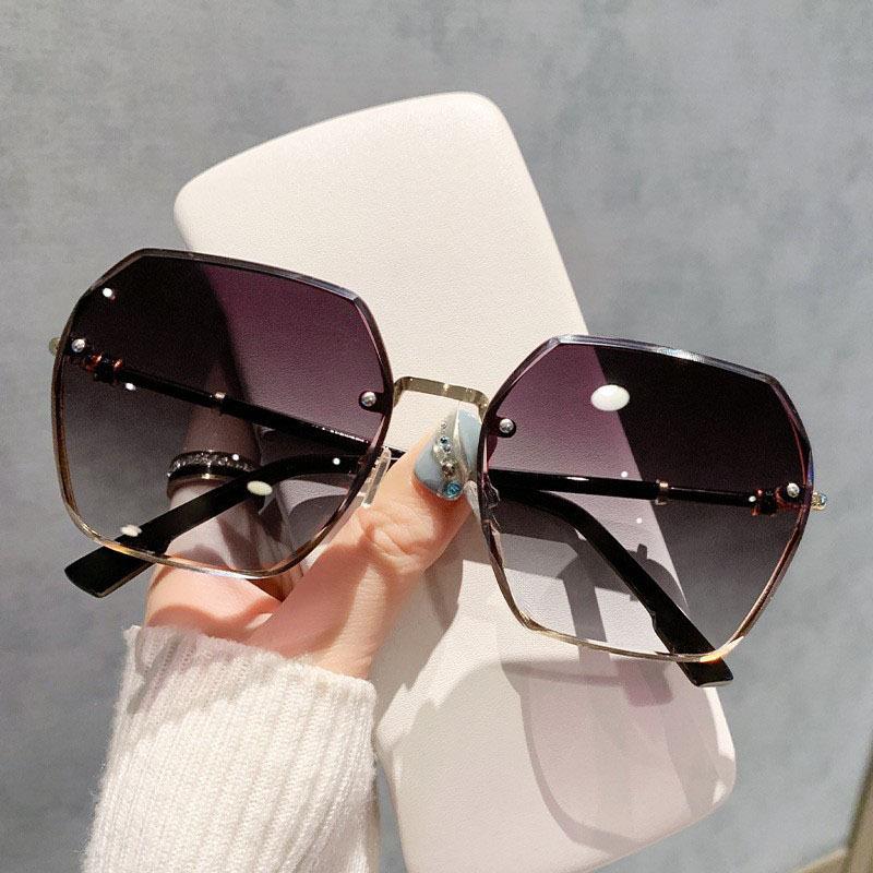 Солнцезащитные очки Gradual Change Gray Large Frame для мужчин, многоугольные металлические солнцезащитные очки для вождения, солнцезащитные очки Tide Seaside Travel