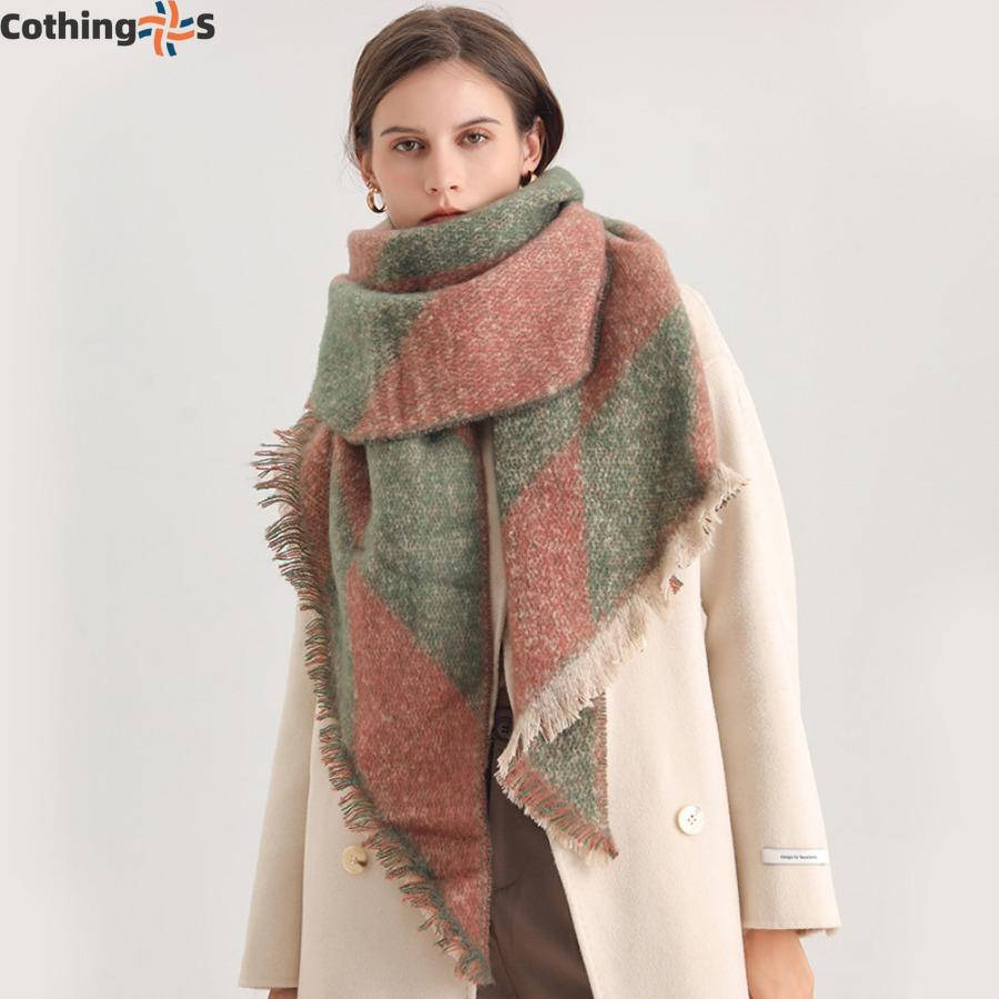 Checkerboard Checkerboard Scarf Faux Cashmere Fall and Winter Padded Fur Side Paragraph Thickened Warm Plush Scarf