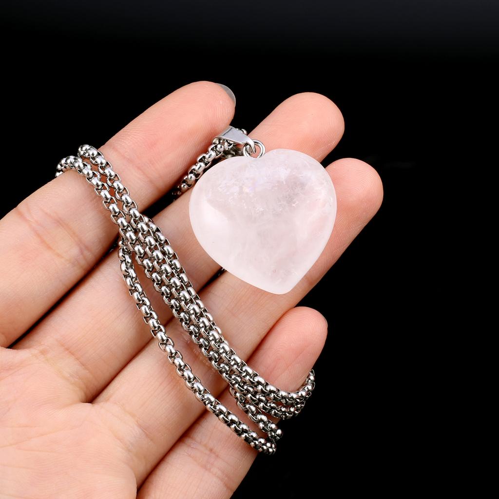 1 шт. в партии, ожерелье из натурального камня, кулон в форме сердца, кристалл, аметист, агат, опал, цепочка из нержавеющей стали, ожерелья для женщин, ювелирные изделия 30x30x10 мм