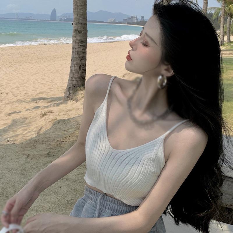 Женский жилет на подтяжках с летним коротким трикотажным базовым пальто