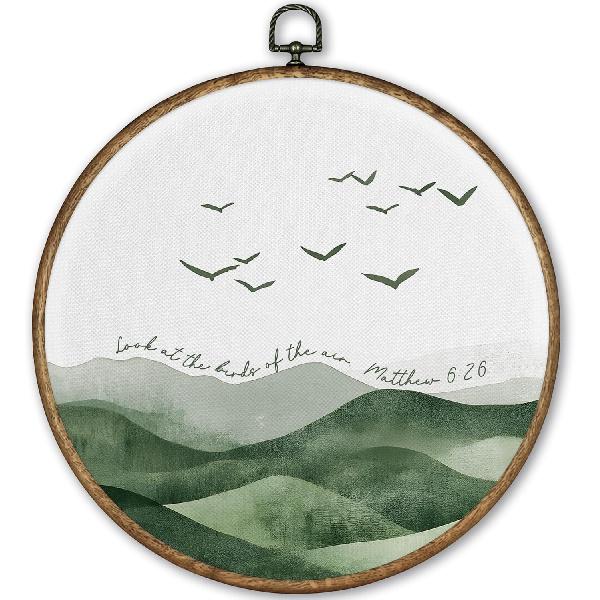 TLESKE Дикие цветы Христианское Писание Господь — Пастырь Мой Круглый Настенный Декор 10x10, Цветочный Библейский Стих Псалом В Рамке Холст Настенные Арт-Принты