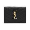 Ysl Cassandre Кошелек-кардхолдер с двойным сложением, тисненая кожа, стеганый, с золотым логотипом, женский, черный 530841-BOWA1-1000