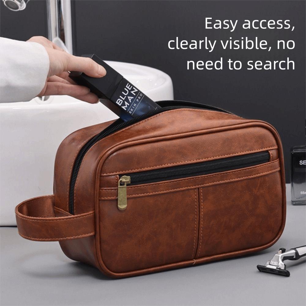 Multi Pocket Cosmetic Storage Bag Retro Travel Toiletry Bag Men Leather Wash Bag  Business Trips