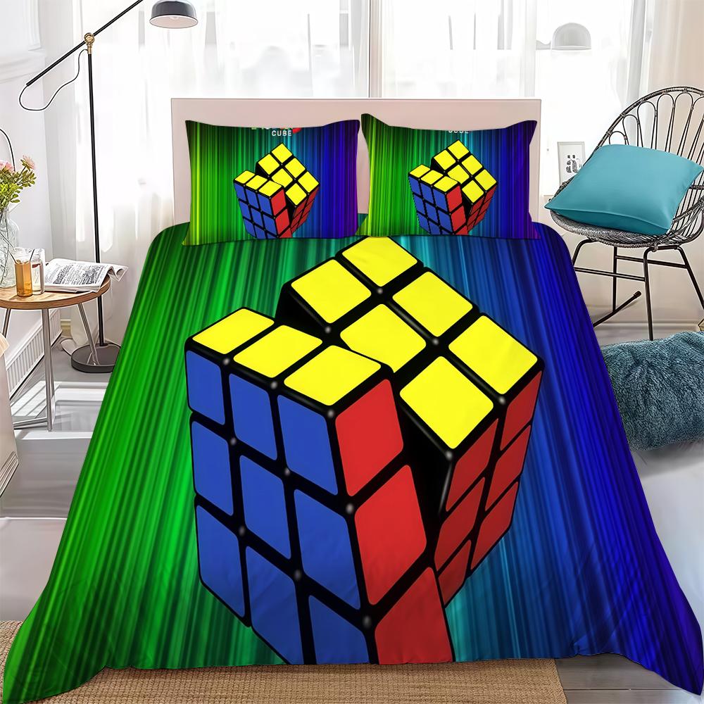 Набор постельного белья с пододеяльником R-Rubiks Cubes Домашний стиль Мягкий хлопок для стирки Кровать 3 предмета Подарок для студенческого общежития