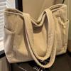 Zip Closure Corduroy Shoulder Bag Solid Color Lunch Bags Women's Shopper Tote Bag Going Out