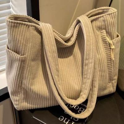 Застежка-молния Вельветовая сумка через плечо Однотонные сумки для обеда Женская сумка-шоппер на выход