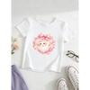 European sizes Girls' Short Sleeve T-Shirt with Heart, Puppy, and Bow - Korean Style Ins-Inspired Wrinkle-Resistant Half-Sleeve Top