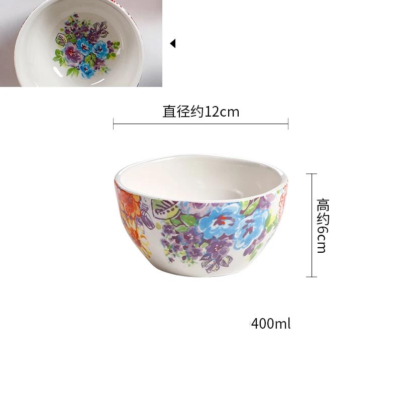 Цветная роспись Цветочные керамические миски Креативные необычные рестораны Фруктовая салатница Изысканная миска Набор тарелок Бытовая посуда