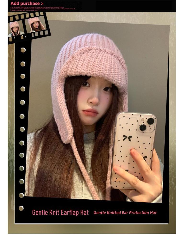 Pink Wool Aviator Hat with Earflaps - Warm & Versatile for Autumn/Winter Skiing