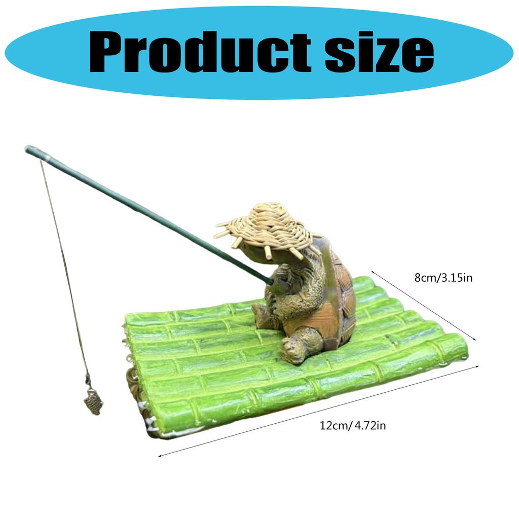 Floating Bamboos Raft Fishing Turtles Sculpture Resins Miniature Garden Pond Decors For Outdoor or Desktop Ornament