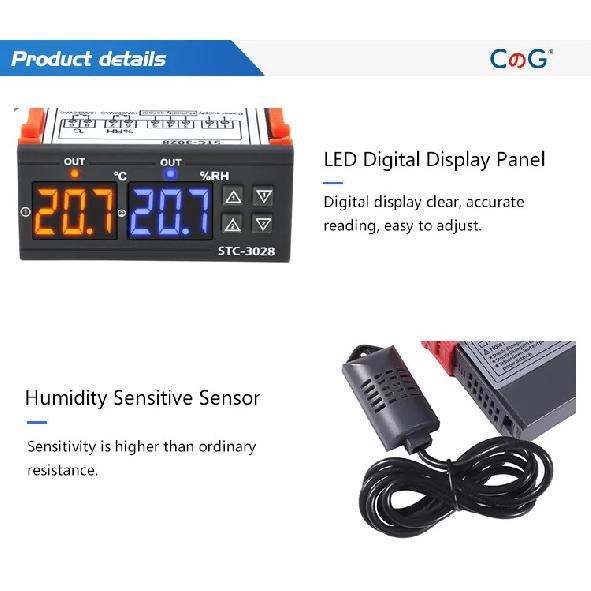 STC-3028 Dual Digital Temperature Humidity Controller 12V 24V 220V Thermoregulator Thermostat for Heating Cooling in Incubator